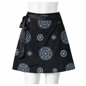 Heart and Soul Black Cotton Embroidered Wrap Skirt Boho Medallion Small 3
